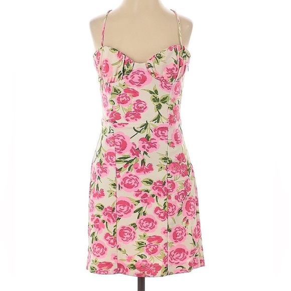 Zara XS Rose Floral Print Mini Dress Smocked Back Spring Easter Wedding Party - Picture 13 of 14